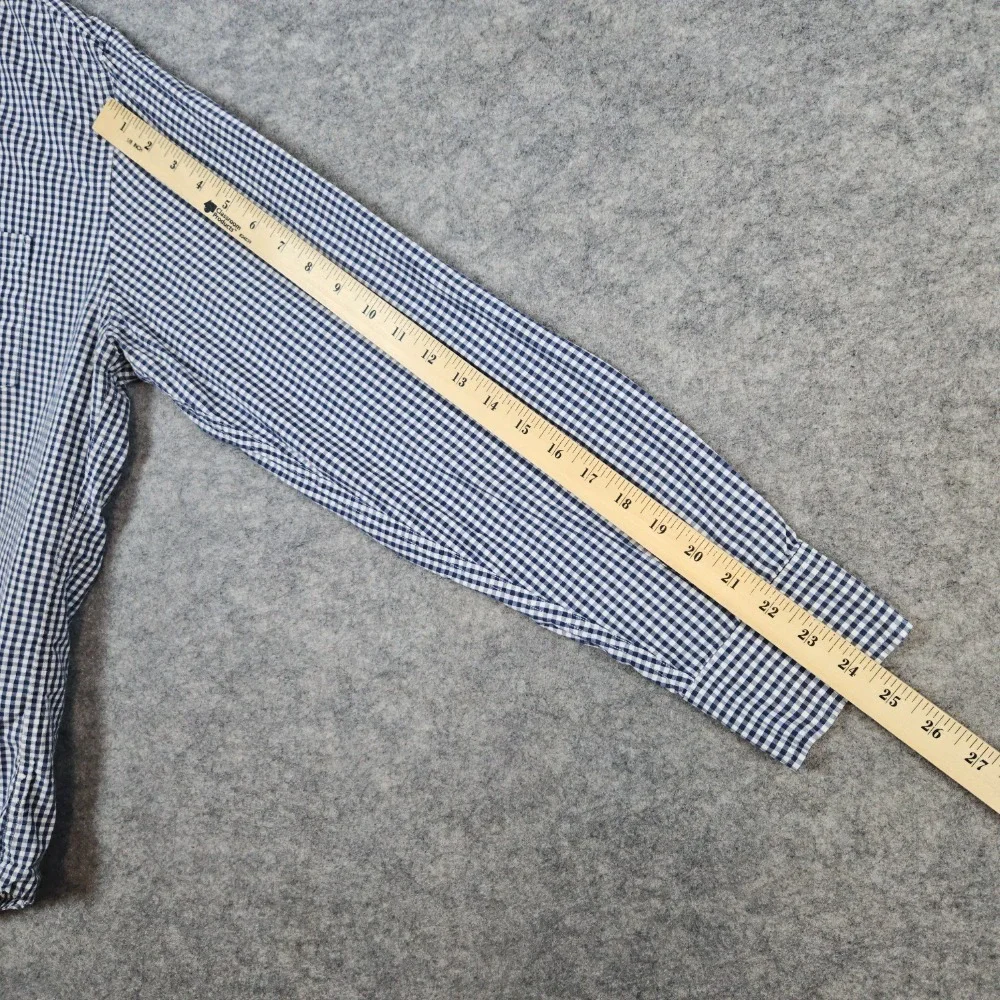 J Crew Shirtings Men's Blue & White Checks Size L 100% Cotton Washed Casual HOLE